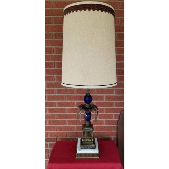 Hollywood Regency Cobalt Blue Crystal Table Lamp - Picture 2 of 7